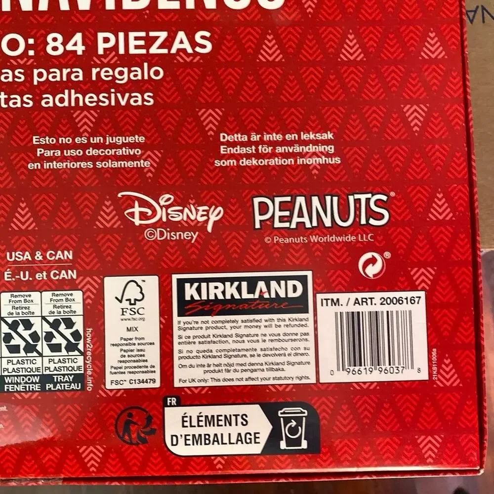 Mickey Mouse PEANUTS Kirkland Disney Christmas Gift Tags NEW 84 Pieces Santa